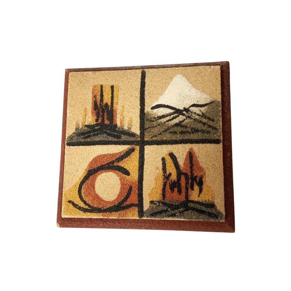 Vintage Navajo Sand Painting Art Signed Robert Lou 4 Corners